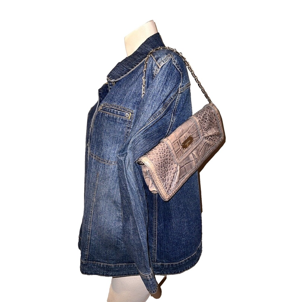 Calvin Klein Croc-Embossed Leather Crossbody in Taupe